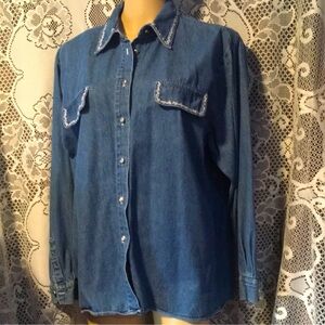 Embroidered Denim Button-Up